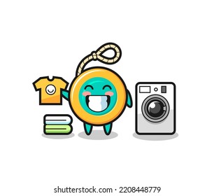 Mascot cartoon of yoyo with washing machine , cute design