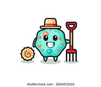 Mascot character of amoeba as a farmer , cute style design for t shirt, sticker, logo element