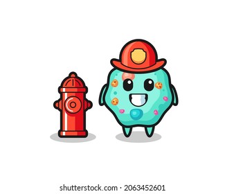 Mascot character of amoeba as a firefighter , cute style design for t shirt, sticker, logo element