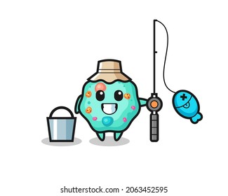 Mascot character of amoeba as a fisherman , cute style design for t shirt, sticker, logo element