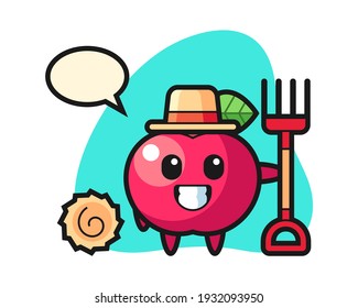 Carácter mascota de manzana como agricultor