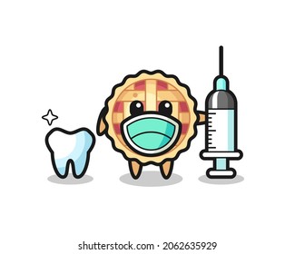 Mascot character of apple pie as a dentist , cute style design for t shirt, sticker, logo element