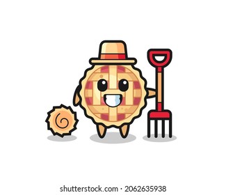 Mascot character of apple pie as a farmer , cute style design for t shirt, sticker, logo element