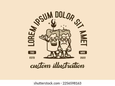 Mascot character badge design of two candles standing side by side