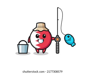 Mascot character of bahrain flag badge as a fisherman , cute style design for t shirt, sticker, logo element