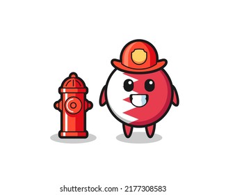 Mascot character of bahrain flag badge as a firefighter , cute style design for t shirt, sticker, logo element