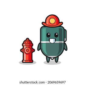 Mascot character of ballpoint pen as a firefighter , cute design