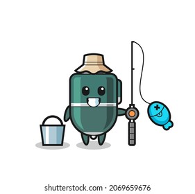 Mascot character of ballpoint pen as a fisherman , cute design