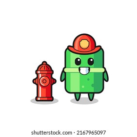 Mascot character of bamboo as a firefighter , cute style design for t shirt, sticker, logo element