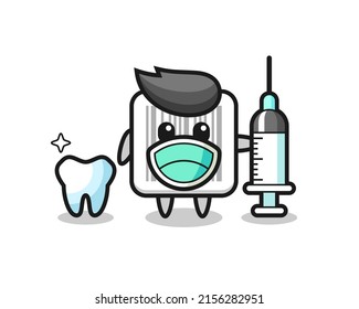 Mascot character of barcode as a dentist , cute design