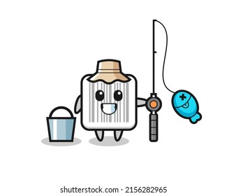 Mascot character of barcode as a fisherman , cute design