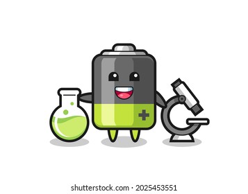 Mascot character of battery as a scientist , cute style design for t shirt, sticker, logo element