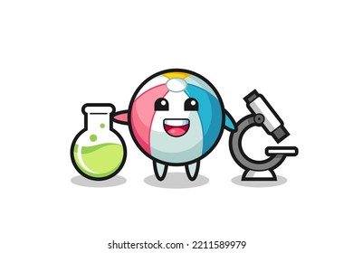 Mascot character of beach ball as a scientist , cute design