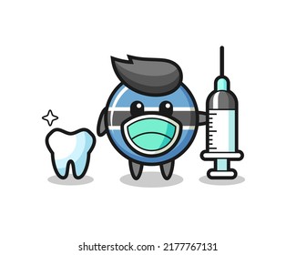 Carácter mascota de la placa de la bandera botswana como dentista, diseño de estilo lindo para camiseta, pegatina, elemento logo