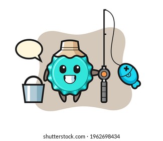 Mascot character of bottle cap as a fisherman, cute style design for t shirt, sticker, logo element