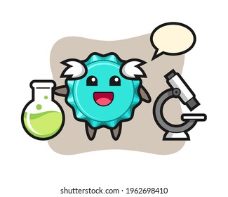 Mascot character of bottle cap as a scientist, cute style design for t shirt, sticker, logo element