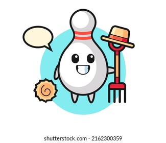 Mascot character of bowling pin as a farmer , cute style design for t shirt, sticker, logo element