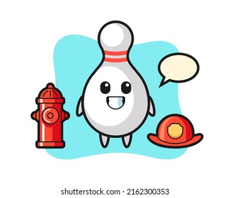 Mascot character of bowling pin as a firefighter , cute style design for t shirt, sticker, logo element