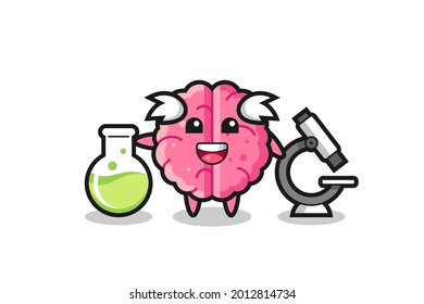 Mascot character of brain as a scientist , cute style design for t shirt, sticker, logo element