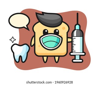 Carácter mascota del pan como dentista, diseño de estilo lindo para camiseta, pegatina, elemento logo