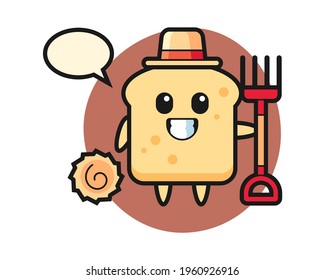 Mascot character of bread as a farmer, cute style design for t shirt, sticker, logo element