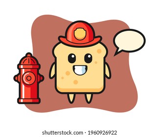 Mascot character of bread as a firefighter, cute style design for t shirt, sticker, logo element