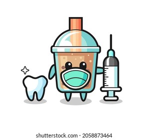 Mascot character of bubble tea as a dentist , cute style design for t shirt, sticker, logo element