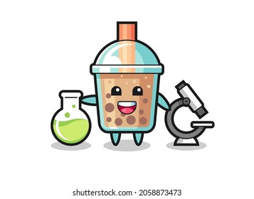 Mascot character of bubble tea as a scientist , cute style design for t shirt, sticker, logo element