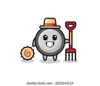 Mascot character of button cell as a farmer , cute style design for t shirt, sticker, logo element