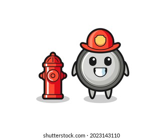 Mascot character of button cell as a firefighter , cute style design for t shirt, sticker, logo element