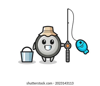 Mascot character of button cell as a fisherman , cute style design for t shirt, sticker, logo element