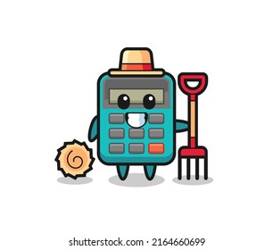 Mascot character of calculator as a farmer , cute style design for t shirt, sticker, logo element