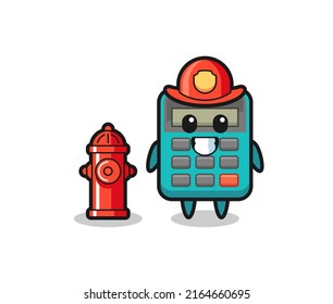 Mascot character of calculator as a firefighter , cute style design for t shirt, sticker, logo element