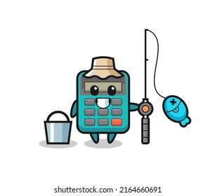 Mascot character of calculator as a fisherman , cute style design for t shirt, sticker, logo element
