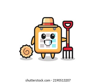Mascot character of calendar as a farmer , cute style design for t shirt, sticker, logo element
