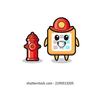 Mascot character of calendar as a firefighter , cute style design for t shirt, sticker, logo element