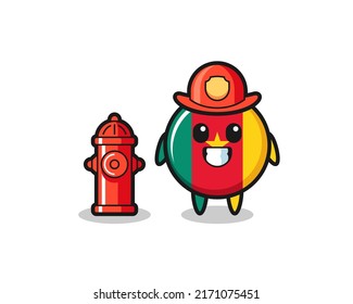 Mascot character of cameroon flag badge as a firefighter , cute style design for t shirt, sticker, logo element