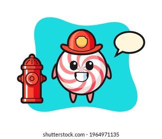 Mascot character of candy as a firefighter, cute style design for t shirt, sticker, logo element