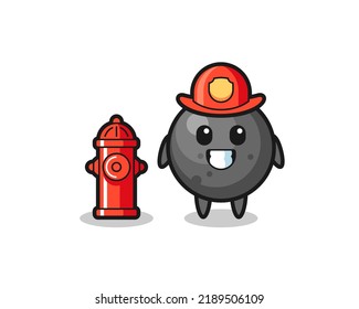 Mascot Character Of Cannon Ball As A Firefighter , Cute Style Design For T Shirt, Sticker, Logo Element