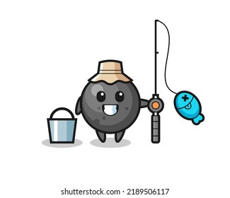 Mascot Character Of Cannon Ball As A Fisherman , Cute Style Design For T Shirt, Sticker, Logo Element