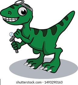 mascot character cartoon green dino t-rex dentist with escavator and dentist equipment logo vector