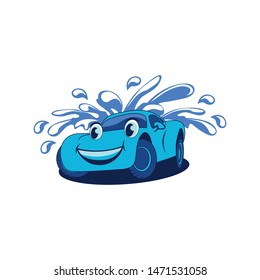 The mascot character of a cartoon sports car with splashes of water behind it