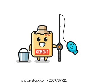 Mascot character of cement sack as a fisherman , cute design