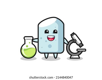 Mascot character of chalk as a scientist , cute design