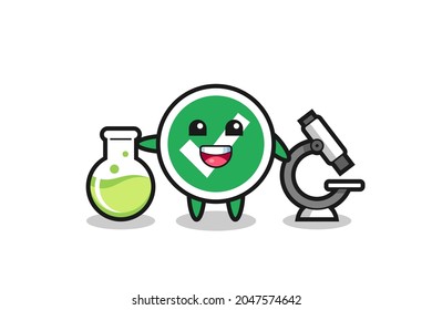 Mascot character of check mark as a scientist , cute design