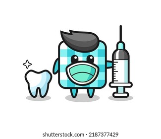 Mascot character of checkered tablecloth as a dentist , cute style design for t shirt, sticker, logo element