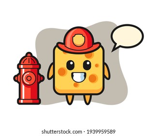 Mascot character of cheese as a firefighter