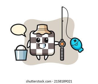 Mascot character of chess board as a fisherman , cute style design for t shirt, sticker, logo element