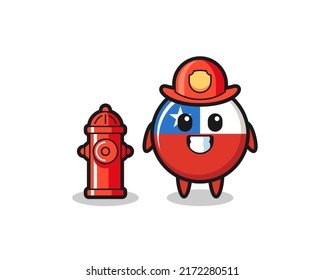 Mascot character of chile flag badge as a firefighter , cute style design for t shirt, sticker, logo element