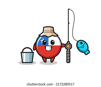 Mascot character of chile flag badge as a fisherman , cute style design for t shirt, sticker, logo element